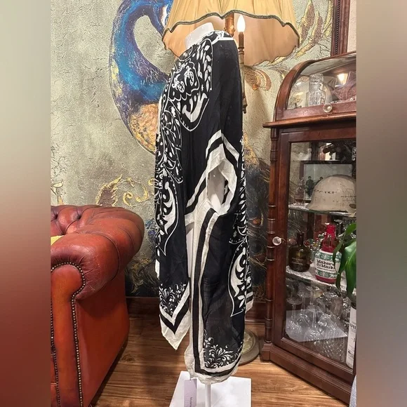 Modena New York Boho Kimono Cardigan | Black & White Floral Lightweight OS NWT - Picture 6 of 13